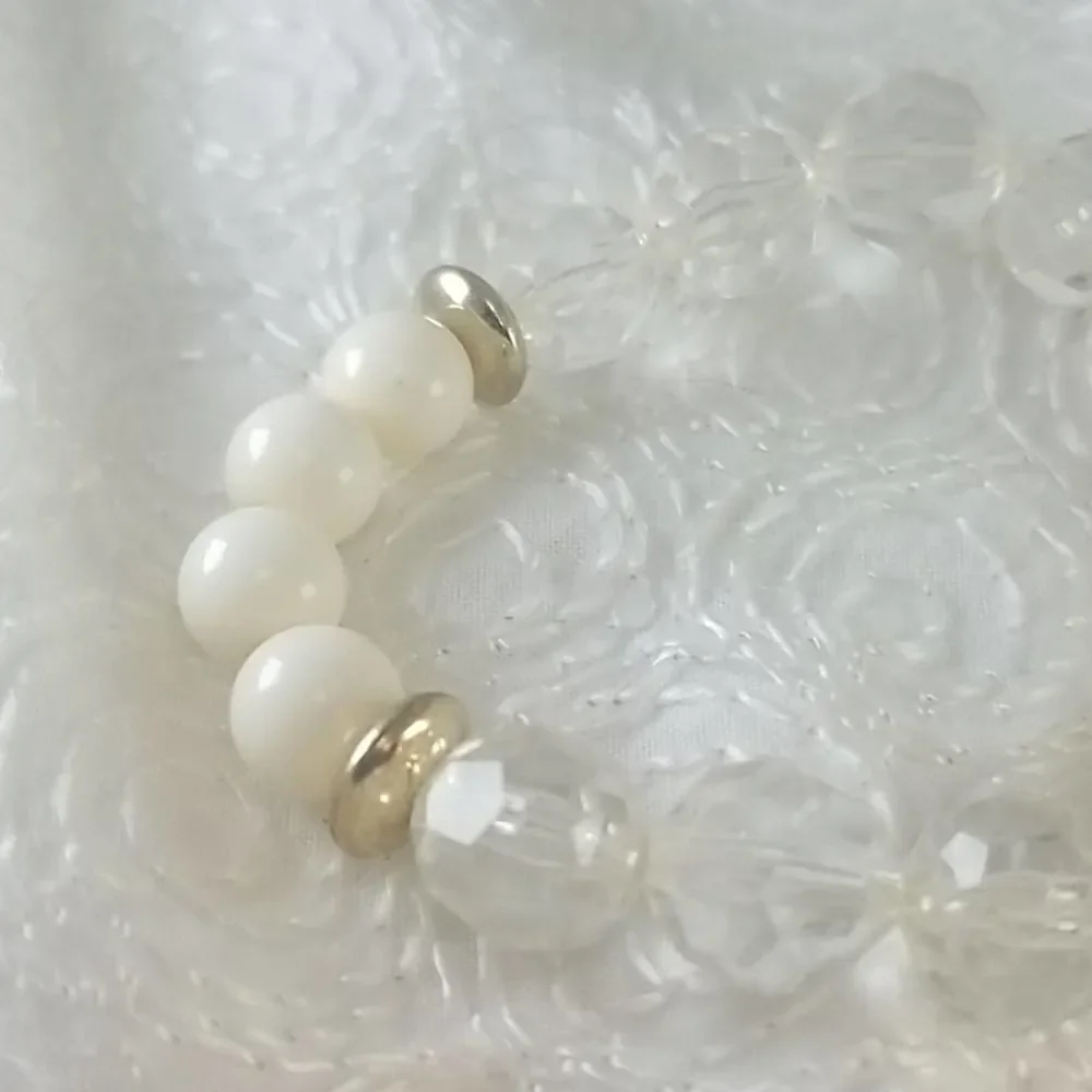 Stretch Bead Bracelet Clear Cream Beaded Gold Spacer